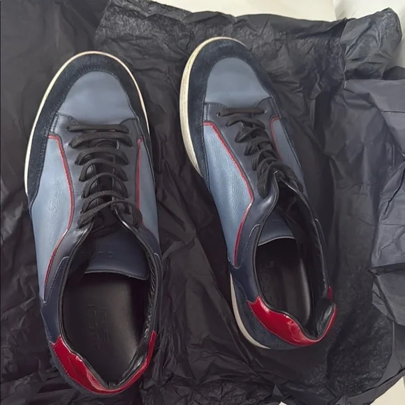 Men's Blue and Red Leather Sneakers NWT - Picture 3 of 8